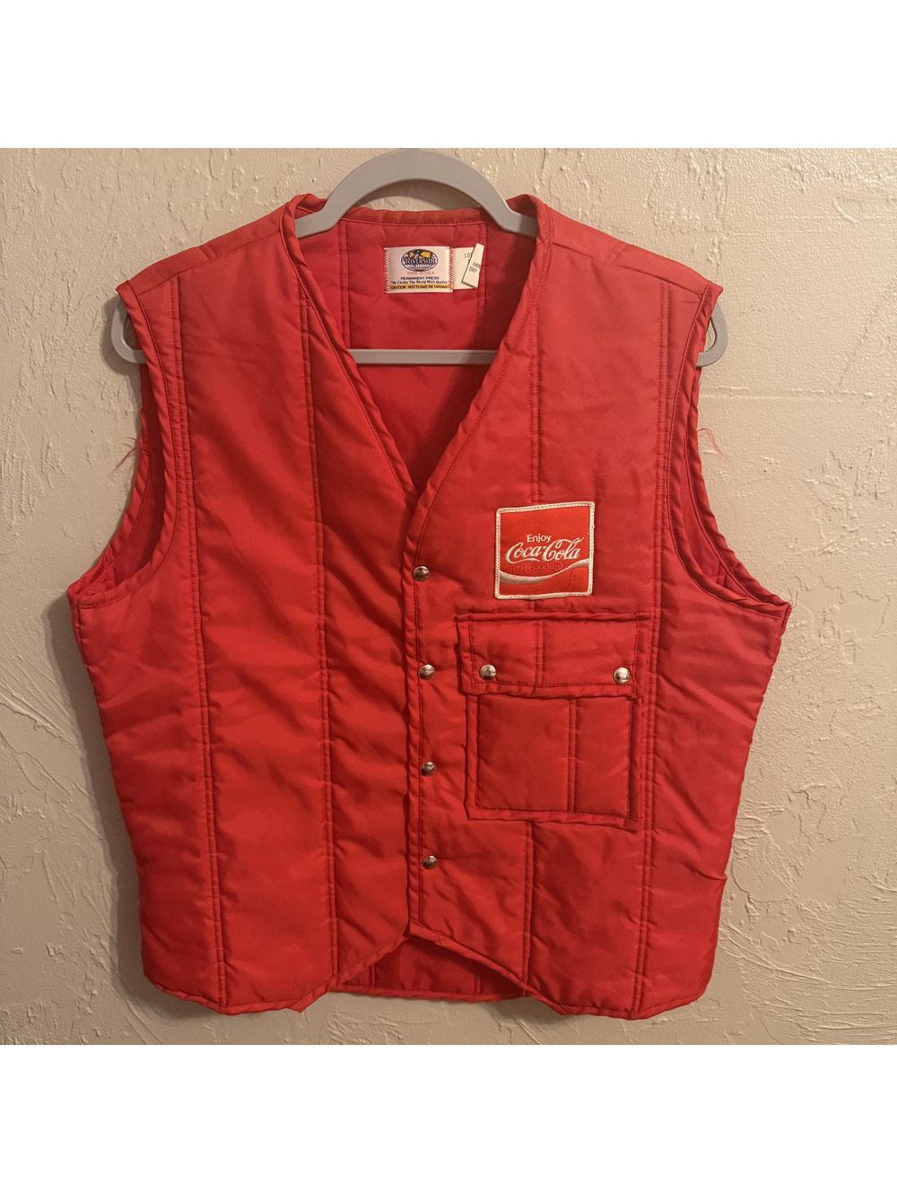 Vintage 70s Riverside Coca-Cola Red Quilted Puffer Vest Men's Size 44 / Large